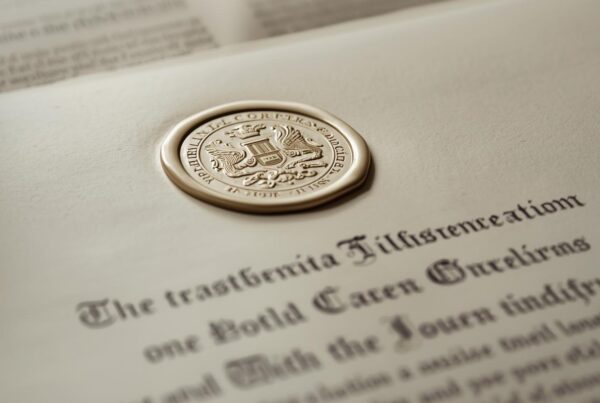paper with a legal seal at the top and words below