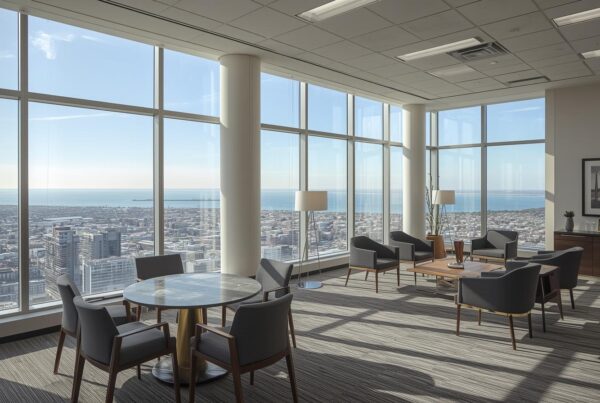 modern law office in California, view of the city and beach and lots of amenities