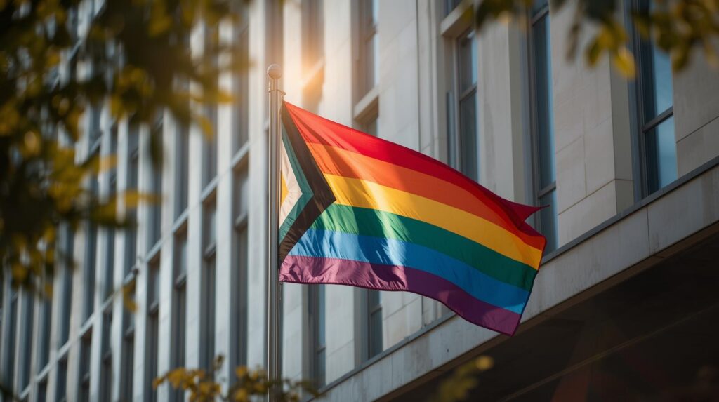rainbow flag at a CA office building
