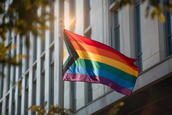 rainbow flag at a CA office building